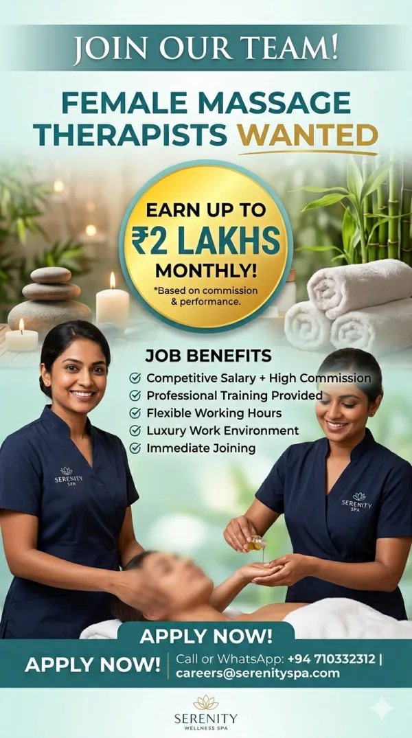 CAREER OPPORTUNITY: FEMALE MASSAGE THERAPISTS WANTED | Lanka Ads New